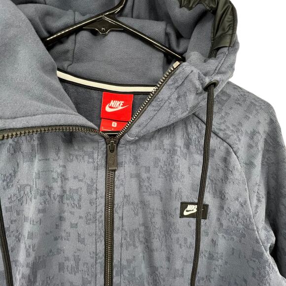 Nike Box Logo Hoodie Size Small Hooded Sweatshirt Full Zip Blue Camo Pattern - Picture 2 of 5